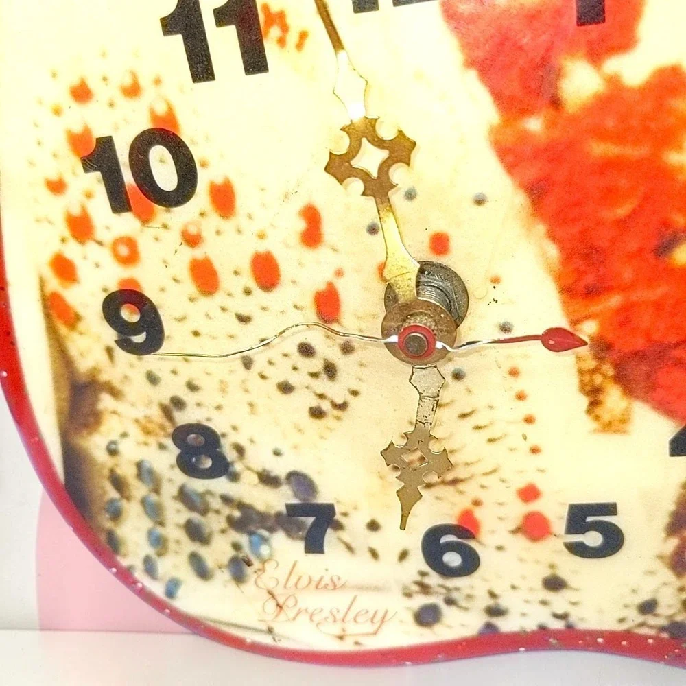 VTG 90s Elvis Presley Guitar Wall Clock Glitter Aloha Hawaii Resin Wood 39